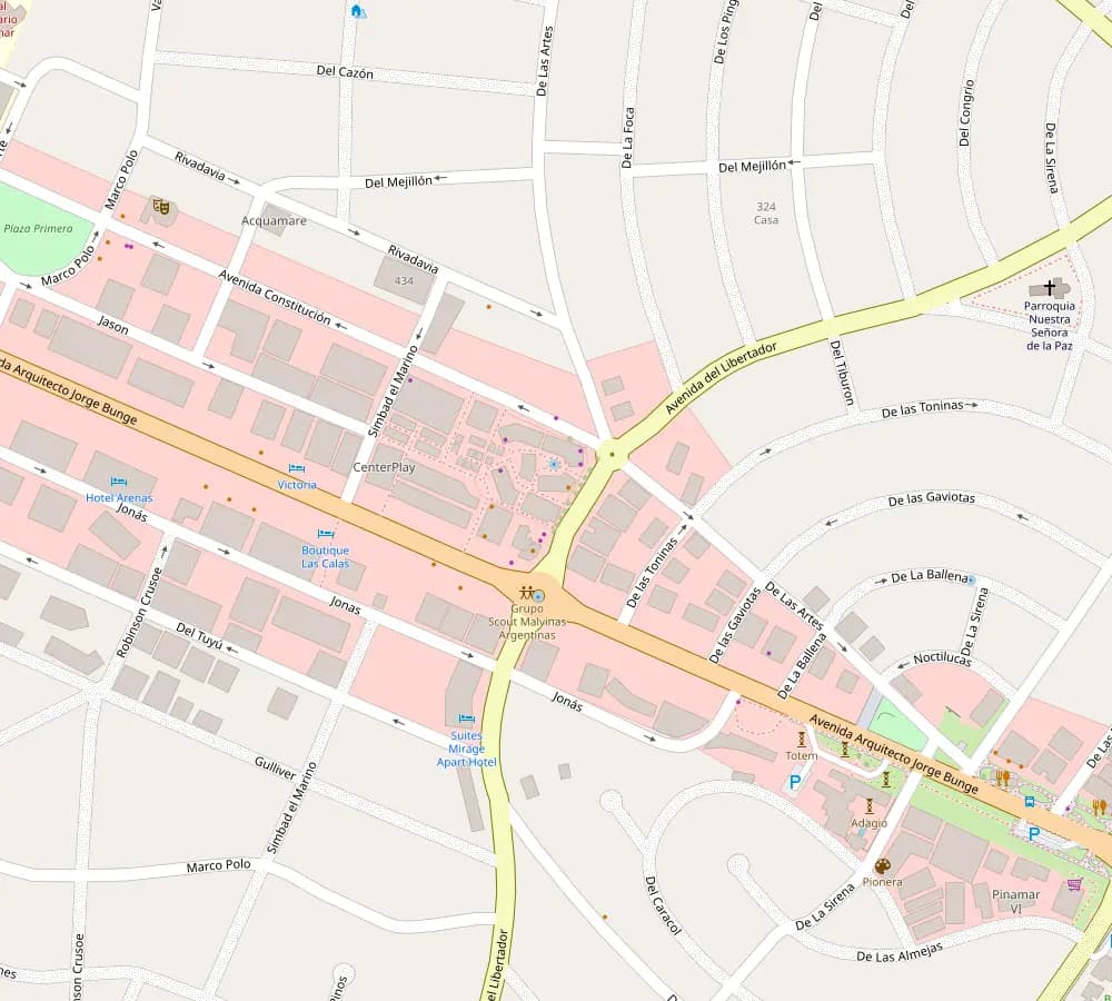 Mapa de la zona del local, en el centro de Pinamar